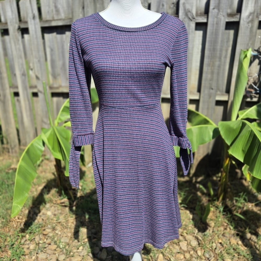 Small Jacquard A Line Gilli Vtg Long Sleeve Lightweight Sweater Dress